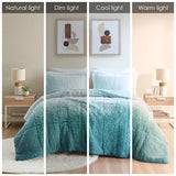 Intelligent Design Brielle Transitional Ombre Shaggy Long Fur Comforter Mini Set ID10-2150 Aqua