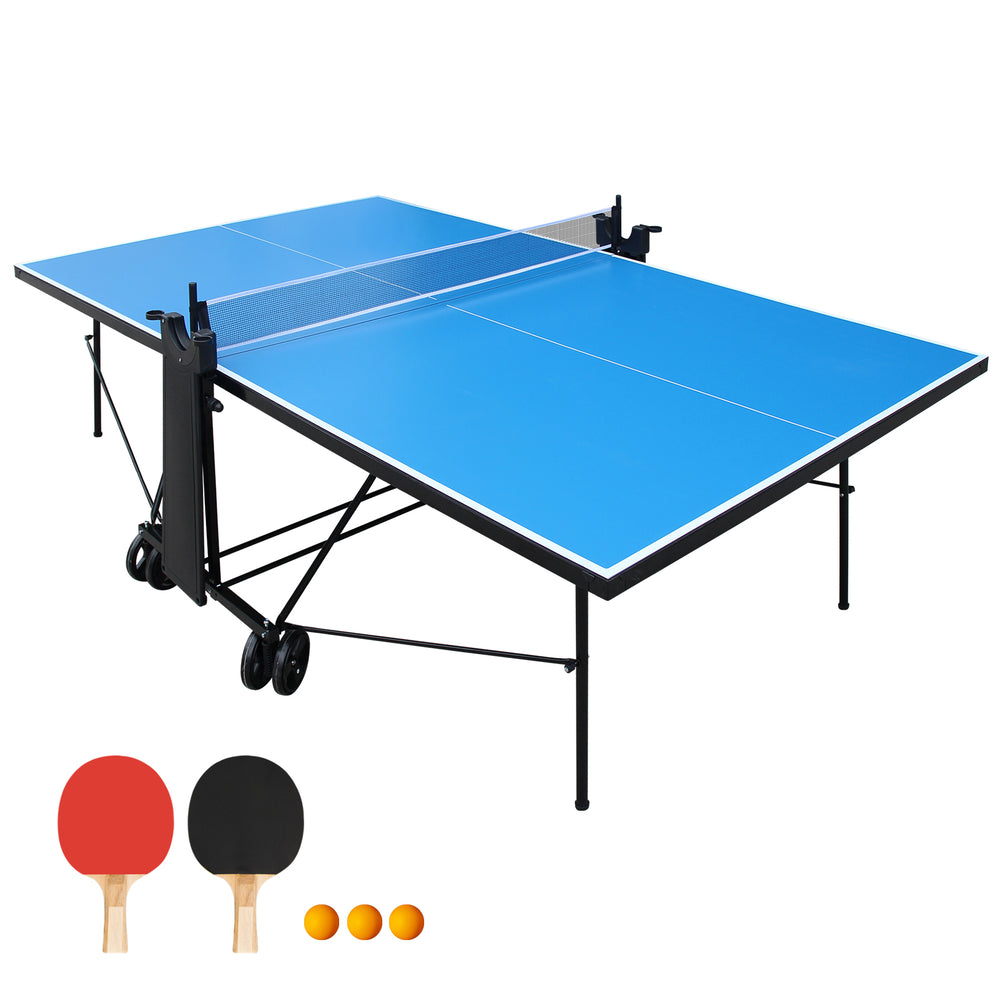English Elm Offical Regulation Foldable Outdoor Ping Pong Table with Wheels Net Paddles Balls W1408P436372
