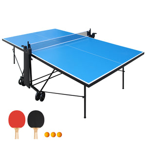 English Elm Offical Regulation Foldable Outdoor Ping Pong Table with Wheels Net Paddles Balls W1408P436372