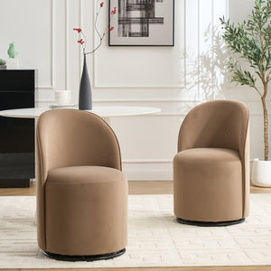 English Elm Set Velvet Swivel Barrel Accent Chair Mid Century Ergonomic Seat for Dining Vanity Brown W3244P308283