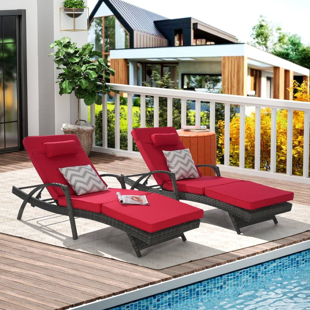 English Elm Outdoor Wicker Reclining Chair Set Of 2 - Adjustable Lounge Chairs With Cushions For Poolside Comfort W874P264733-GIGA