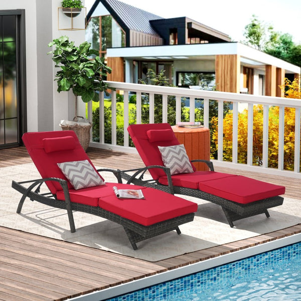 English Elm Outdoor Wicker Reclining Chair Set Of 2 - Adjustable Lounge Chairs With Cushions For Poolside Comfort W874P264733-GIGA