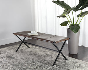 Sunpan Elon Bench - Minimalist Leather Design with Matte Black Base, Handcrafted Elegance for Any Space Vintage Cognac Leather