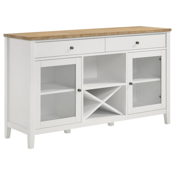 English Elm Prager Farmhouse Brown & White 2-Door Dining Sideboard with Wine Cubby, Drawers & Shelves (59") B062P353258
