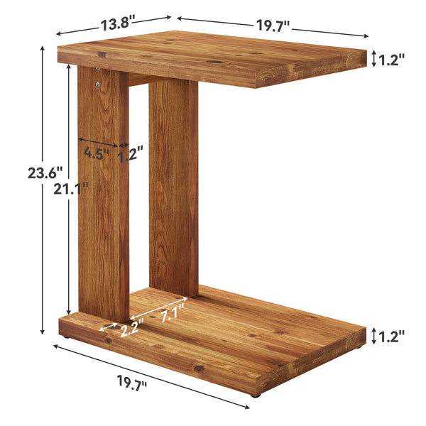 English Elm C-shaped Solid Wood Side Table Two Tier Sofa Arm Nightstand for Bedroom Living Room T3971P463418