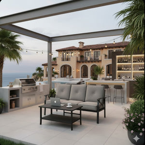 English Elm 2 Piece Outdoor Steel Sofa Set with Coffee Table Powder Coated for All Weather Patios Black+ Gray B082P455153