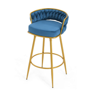 English Elm Christopher Knight Home® - Swivel Counter Height Bar Stools Set of 2 with 180° Turn, Hand-Woven Back, Gold Frame, Velvet Comfort Blue N762P216979C