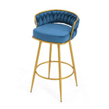 Christopher Knight Home® - Noble House - - Swivel Counter Height Bar Stools Set Of 2, 31." Bar Height Stools With Hand-Woven Backrest & Gold Metal Legs, Modern Low Back Upholstered Kitchen Chairs With Footrest For Island, Dining Room,Blue