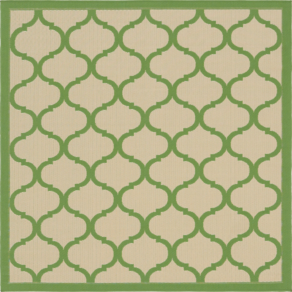 Unique Loom Outdoor Trellis Moroccan Machine Made Geometric Rug Beige and Green, Green 6' 1" x 6' 1"