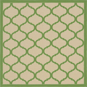 Unique Loom Outdoor Trellis Moroccan Machine Made Geometric Rug Beige and Green, Green 6' 1" x 6' 1"