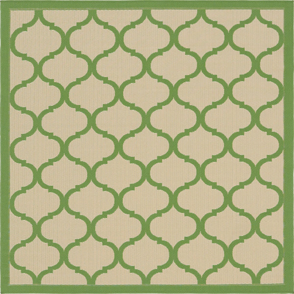 Unique Loom Outdoor Trellis Moroccan Machine Made Geometric Rug Beige and Green, Green 6' 1" x 6' 1"