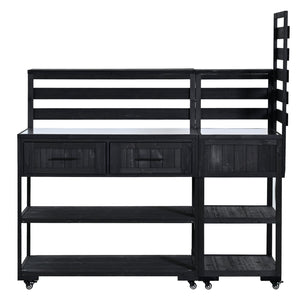 English Elm Topmax Modular Fir Wood Outdoor Kitchen Cart Stainless Steel Prep Station Black N717P417963B