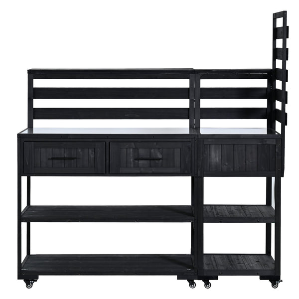 English Elm Topmax Modular Fir Wood Outdoor Kitchen Cart Stainless Steel Prep Station Black N717P417963B