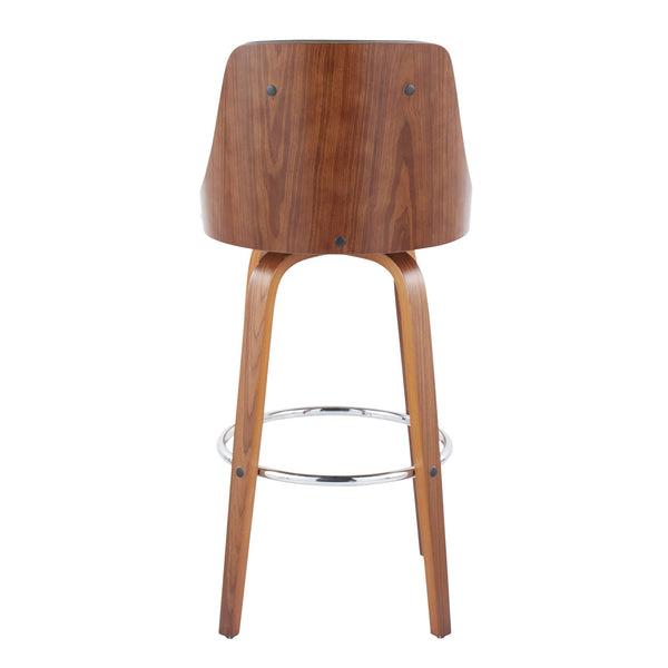 English Elm Mid-century Modern Swivel Barstools Walnut Tapered Legs Tufted Faux Leather Set B202S00585