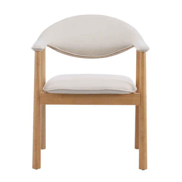 English Elm Modern Rubberwood Dining Chair Set Sculptural Curved Back Upholstered Seat Walnut Frame Beige,Natural N768P391165N