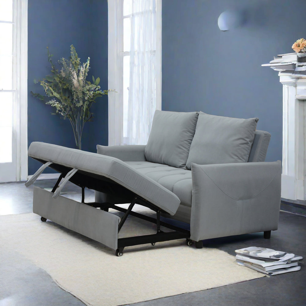 English Elm Modern Velvet 3-in-1 Sleeper Sofa Bed Convertible Loveseat Light Blue with USB, Storage Pockets & Pillows, Adjustable Backrest W1183S00021
