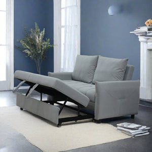 English Elm Modern Velvet 3-in-1 Sleeper Sofa Bed Convertible Loveseat Light Blue with USB, Storage Pockets & Pillows, Adjustable Backrest W1183S00021