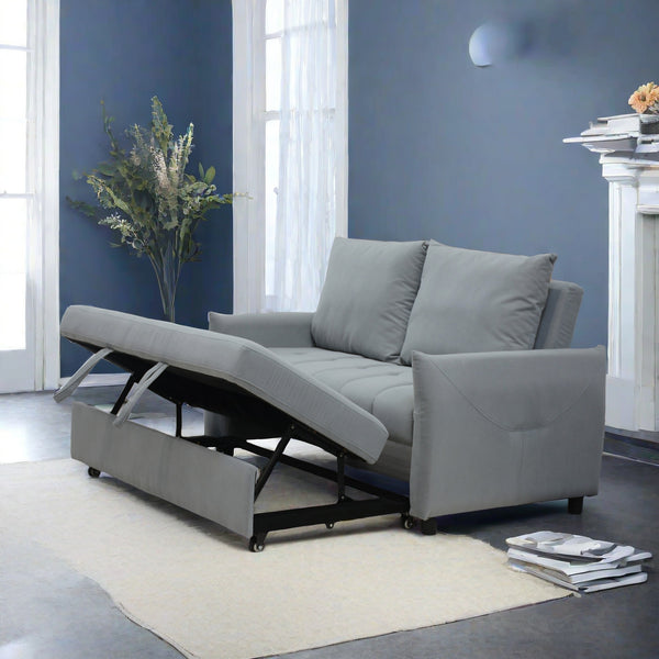 English Elm Modern Velvet 3-in-1 Sleeper Sofa Bed Convertible Loveseat Light Blue with USB, Storage Pockets & Pillows, Adjustable Backrest W1183S00021