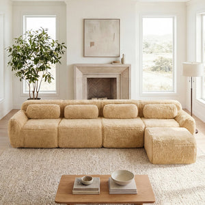 English Elm L-shaped Modular Plush Sectional Sofa with Cloud Foam Cushions for Cozy Living Spaces Light Khaki W714S01572