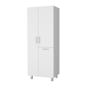 English Elm FM Mirage Modern Storage Cabinet with 2 Doors 1 Drawer Metal Legs White — Slim Organizer for Baths & Laundry B128S00195