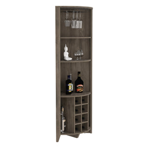English Elm Essential Corner Bar Cabinet with Wine Rack & Cup Holders, Space-Saving Three-Tier Storage Solution Dark Brown 75 L x 24 W x 3 H B200S00405