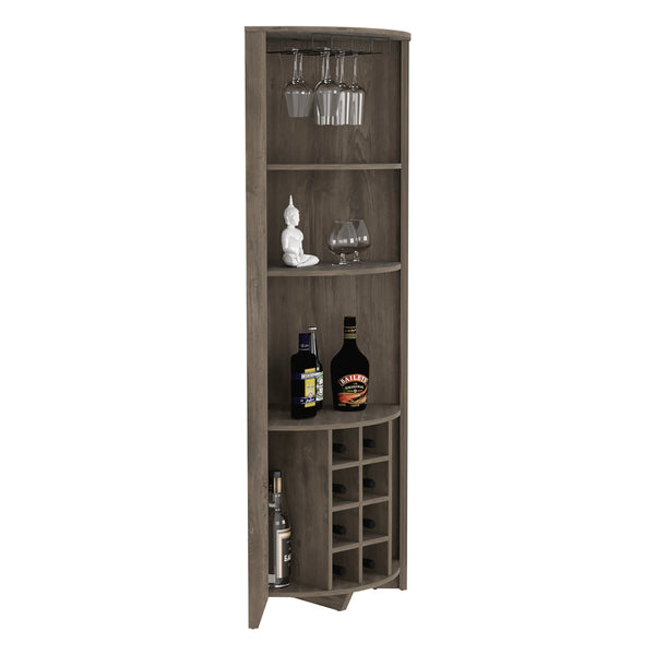English Elm Essential Corner Bar Cabinet with Wine Rack & Cup Holders, Space-Saving Three-Tier Storage Solution Dark Brown 75 L x 24 W x 3 H B200S00405