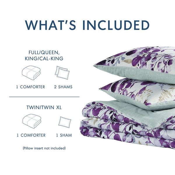 JLA Home Super Listing - Reversible lightweight floral and stripe seersucker comforter set - breathable, Oeko-Tex certified cozy feel 90 L x 90 W x 1.5H AM10-0126