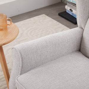 English Elm Coffee Table & Armchair Set with Vintage Roman Column Legs, Breathable Fabric, Solid Rubberwood Craftsmanship Beige W2989P339991