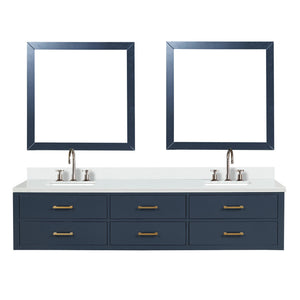 English Elm Blue Double Bath Vanity Set With Cultured Marble Top, Chrome Faucets & 36" Matching Mirrors Included B2731S01848