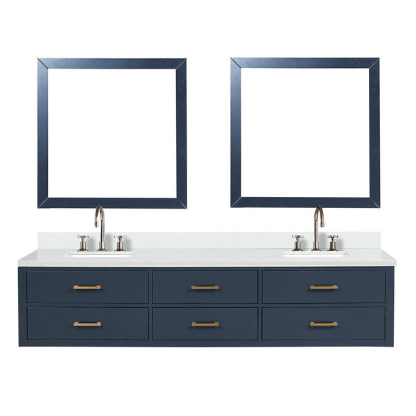English Elm Blue Double Bath Vanity Set With Cultured Marble Top, Chrome Faucets & 36" Matching Mirrors Included B2731S01848