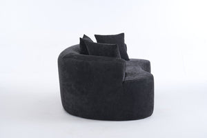 English Elm Crescent-shaped Curved Chenille Loveseat Low Profile Deep Seat Modern Living Room Sofa Black W5188P450347