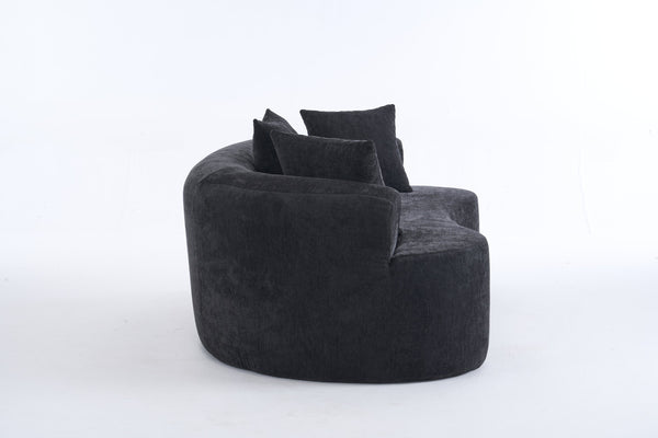 English Elm Crescent-shaped Curved Chenille Loveseat Low Profile Deep Seat Modern Living Room Sofa Black W5188P450347