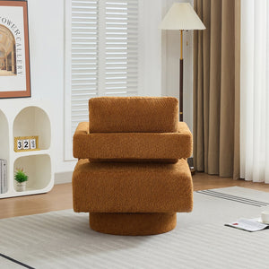 English Elm 29.13" Swivel Accent Chair — Modern Bouclé Rotating Lounge Chair with Removable Cushion, Solid Wood Frame, Cozy Design Caramel W1852P211990