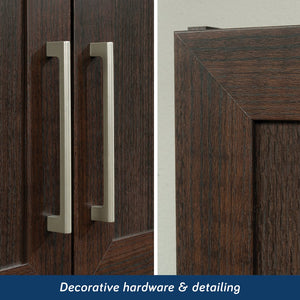 English Elm Wall Cabinet Brown Finish with Adjustable Shelves, Compact 33.75" x16.63" x5" Organizer for Kitchen Bath Garage B356P402698
