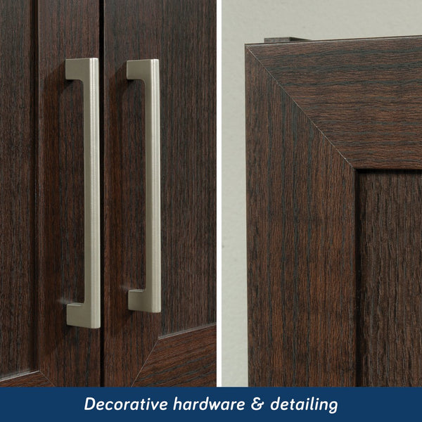 English Elm Wall Cabinet Brown Finish with Adjustable Shelves, Compact 33.75" x16.63" x5" Organizer for Kitchen Bath Garage B356P402698