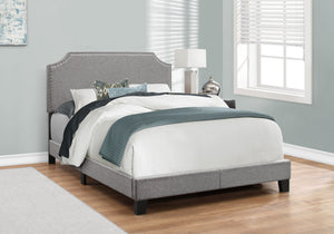 English Elm Bed, Full Size Upholstered Low Profile Linen-Look Bed Frame with Tufted Headboard & Slats Grey 60 L x 25 W x 4 H B2710P219527