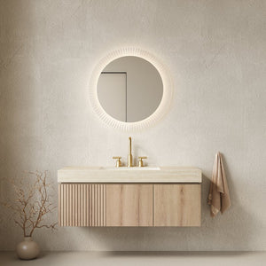 English Elm Muri Floating Bathroom Vanity 48 Inch White Oak Sintered Stone Top Plywood Cabinet W2615S00655