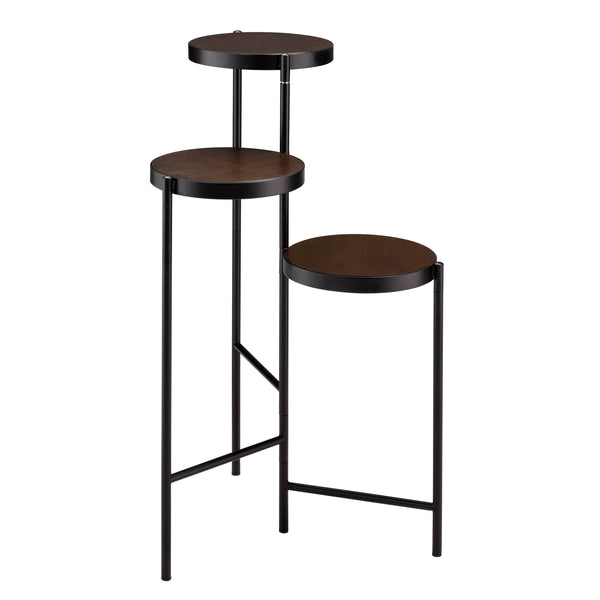 English Elm Black 3-Tier Foldable Plant Stand in Walnut Finish — Space-Saving Metal Frame, Stylish Indoor Outdoor Decor B062P185701