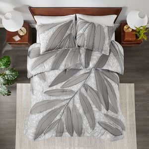 JLA Home Urban Habitat - Botanical BCI Cotton Comforter Set with Large Gray Print, Hypoallergenic Fill, OEKO‑TEX Certified (Queen) UH10-2527