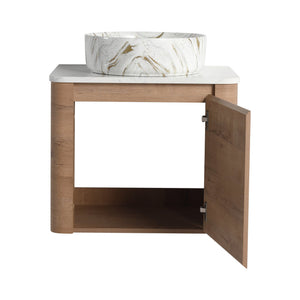 English Elm 24'' Wall-Mounted Bathroom Vanity With Ceramic Vessel Sink, Soft-Close Door & Space-Saving Design W999S00394