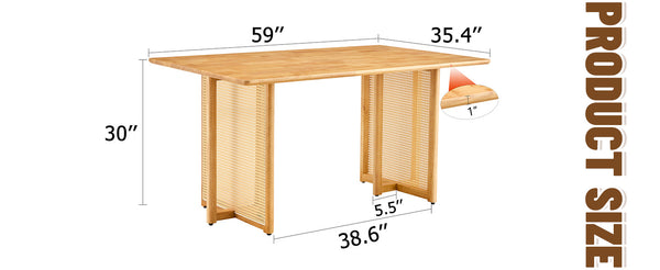 English Elm Chinese country retro solid dining table with imitation rattan legs, solid rubber frame, versatile desk Wood W1151P154592