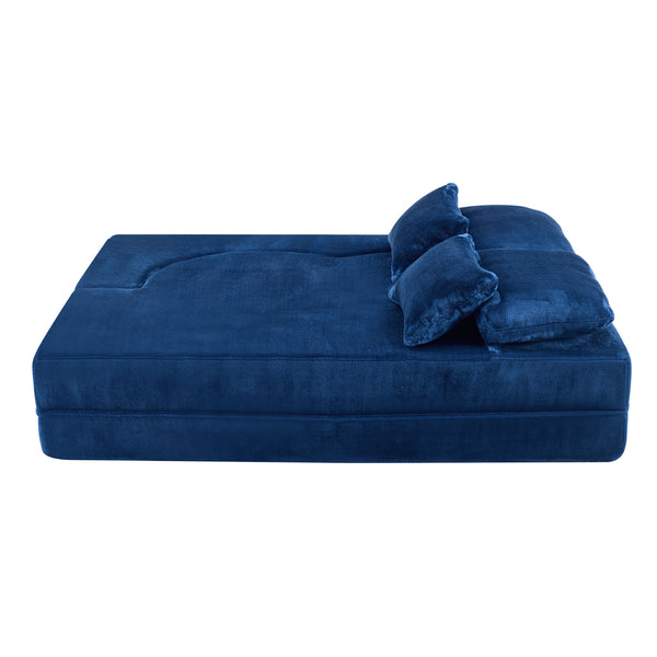 English Elm Queen Foldable Sofa Bed with Plush Chenille Cover, High-Density Foam Convertible Futon for Living Room Guest Room Bedroom Blue W1829P348211