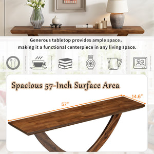 English Elm Mirod 57 Inch Acacia Veneer Console Table with Cross Leg Base for Entryway Brown N760P214643D