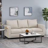 Christopher Knight Home® - Noble House - - Contemporary Light Beige Fabric 3-Seater Sofa With Square Arms – Comfortable, Stylish, And Cozy, Perfect For Family Seating And Relaxing Evenings, Modern Design And High-Quality Upholstery