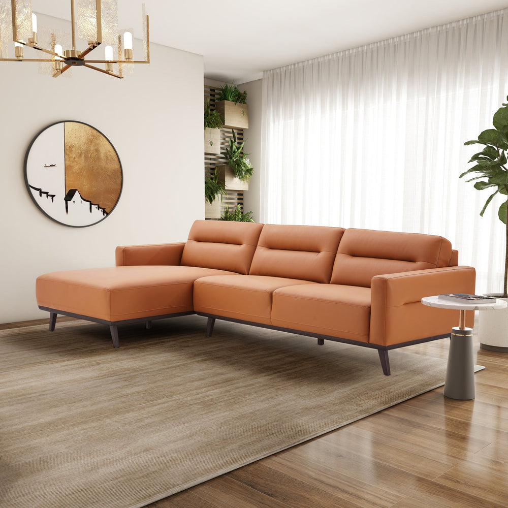 English Elm Ashcroft Furniture - Ella L-Shaped Cognac Pu Leather Sectional Couch - Mid-Century Modern Design For Stylish Comfort B183S00109