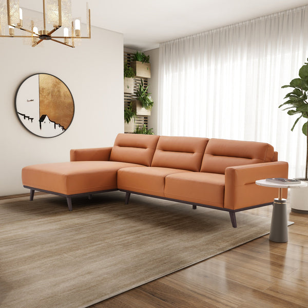 English Elm Ashcroft Furniture - Ella L-Shaped Cognac Pu Leather Sectional Couch - Mid-Century Modern Design For Stylish Comfort B183S00109