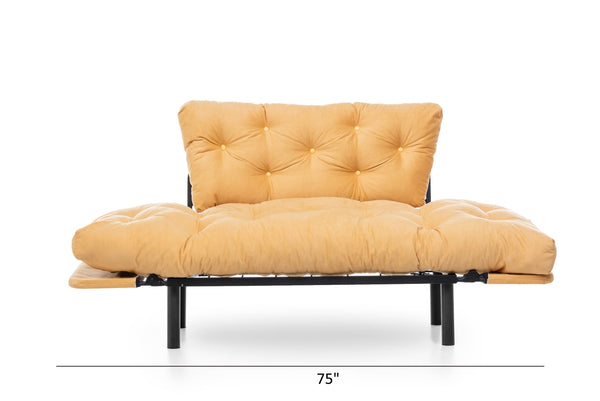 English Elm Nitta Modern Adjustable Arm Love Seat — Convertible Two-Seater Sofa Bed with Plush Upholstery, Metal Frame Mustard B029P330053