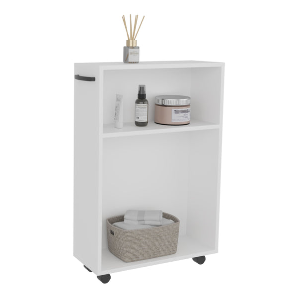 English Elm Storage Cart Compact 32.2" H with 2 Shelves & 4 Wheels, White Engineered Wood, Eco-Friendly Mobile Organizer B097P395913