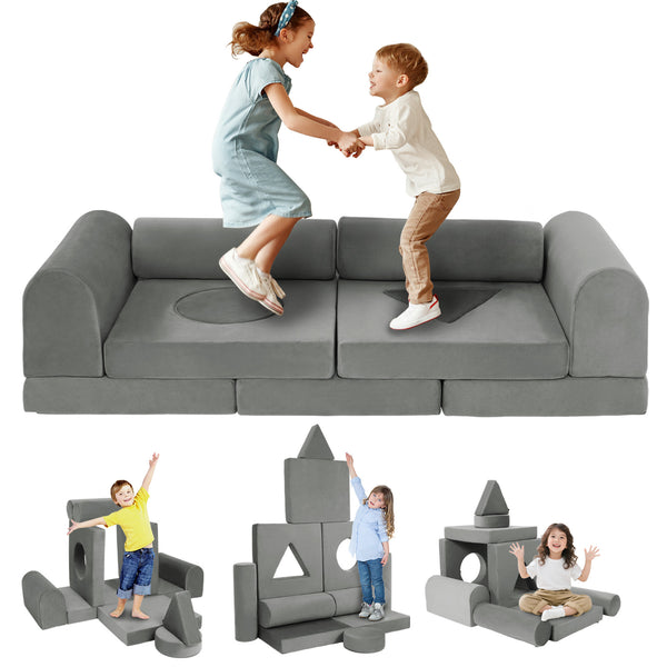 English Elm 11pcs Modular Foam Play Couch Set for Kids Velour Washable Toddler Playroom Builder Dark Gray T5880P493427