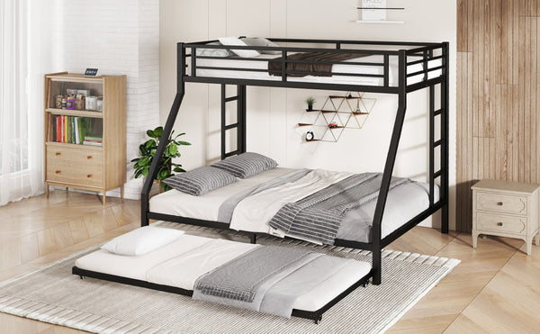 English Elm Twin Xl Over Queen Metal Bunk Bed With Trundle - Space-Saving, Durable, Modern Black Design! W1580S00132-GIGA